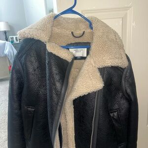 American Eagle Black and Cream Shearling Coat